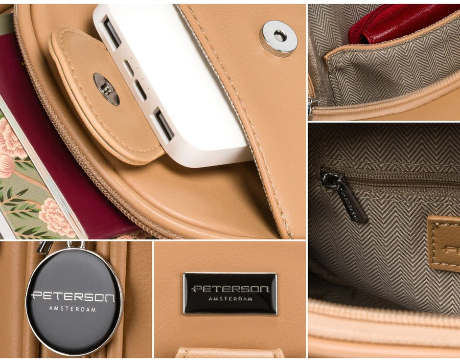 Moteriška sportinė „Peterson“ crossbody rankinė per petį, smėlio spalvos, iš ekologiškos odos RT35