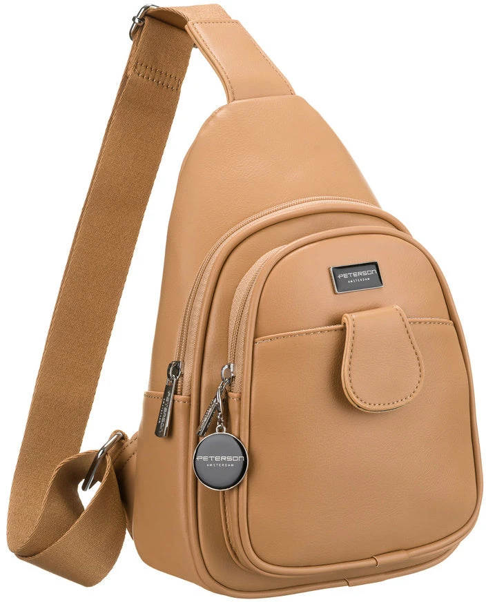 Moteriška sportinė „Peterson“ crossbody rankinė per petį, smėlio spalvos, iš ekologiškos odos RT35