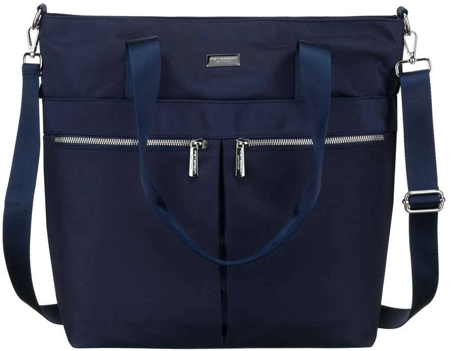 Moteriška tamsiai mėlyna vieno skyriaus poliesterio shopper rankinė „Peterson“ su reguliuojamu, nuimamu dirželiu