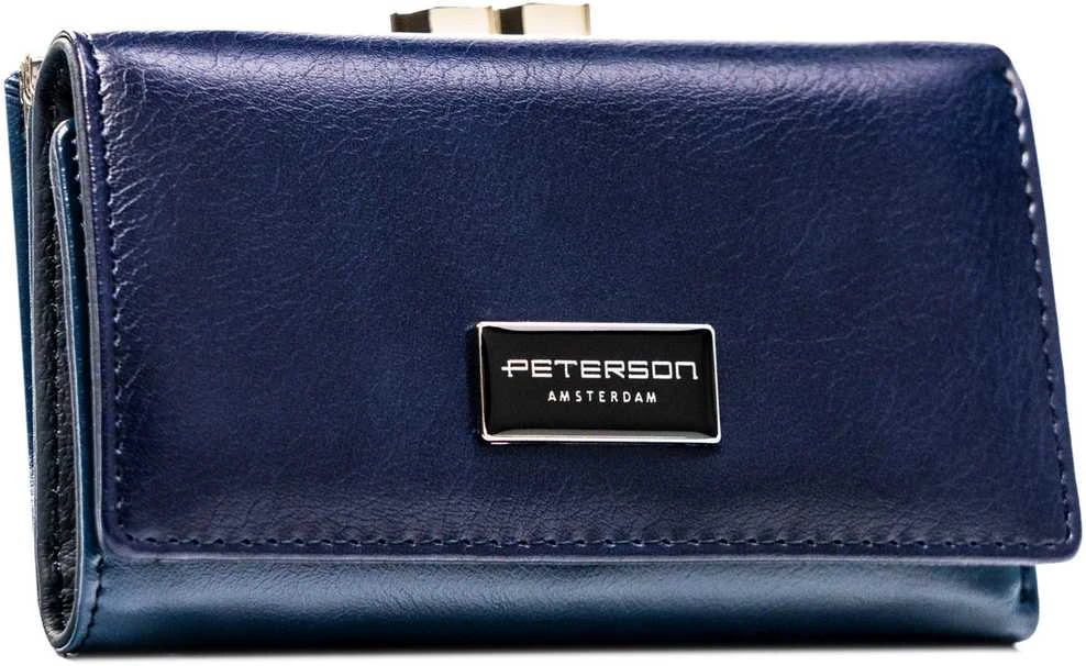Moteriška vidutinė odinė piniginė Peterson su RFID, tamsiai mėlyna AX8