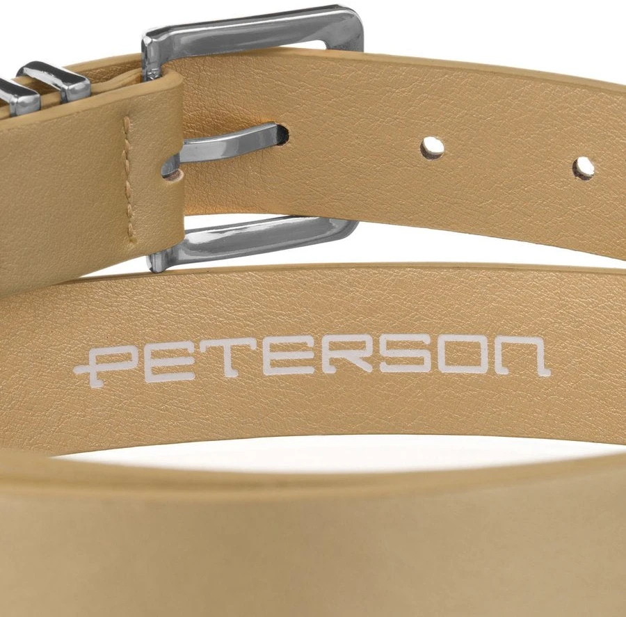 Moteriškas dirbtinės odos diržas su sidabrine sagtimi Peterson, smėlio spalvos D36046