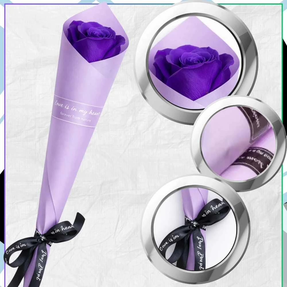 Muilinių rožių puokštė violetinė, 10 vnt., 28 cm