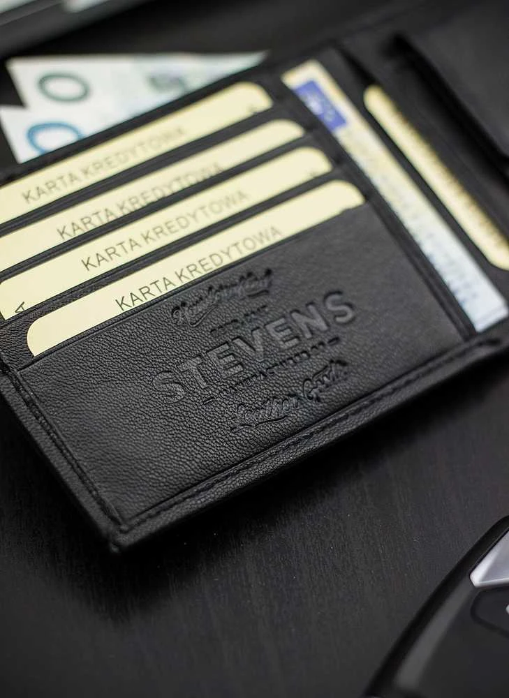 Natūralios odos SLIM piniginė vyrams Stevens 84, juoda