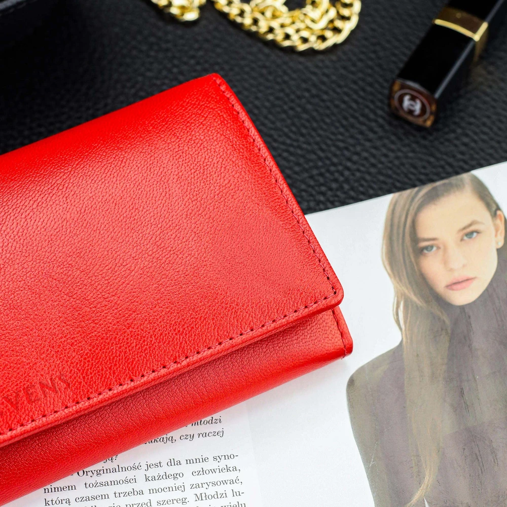 Odinė piniginė moterims Stevens Extended M raudona su RFID apsauga