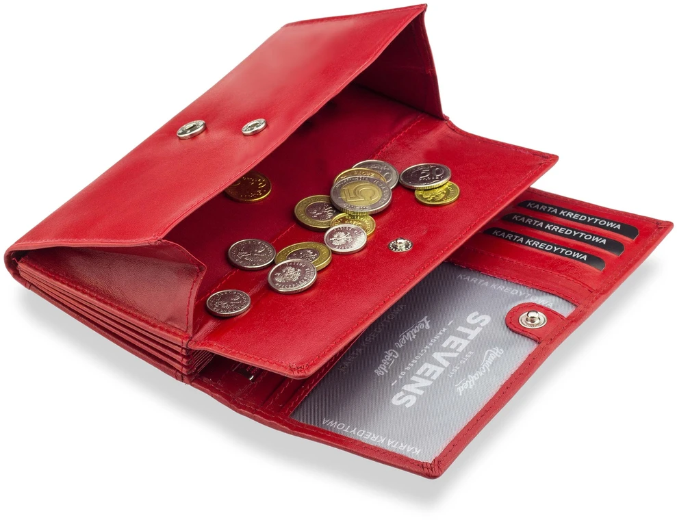 Odinė piniginė moterims Stevens Extended su RFID apsauga, raudona
