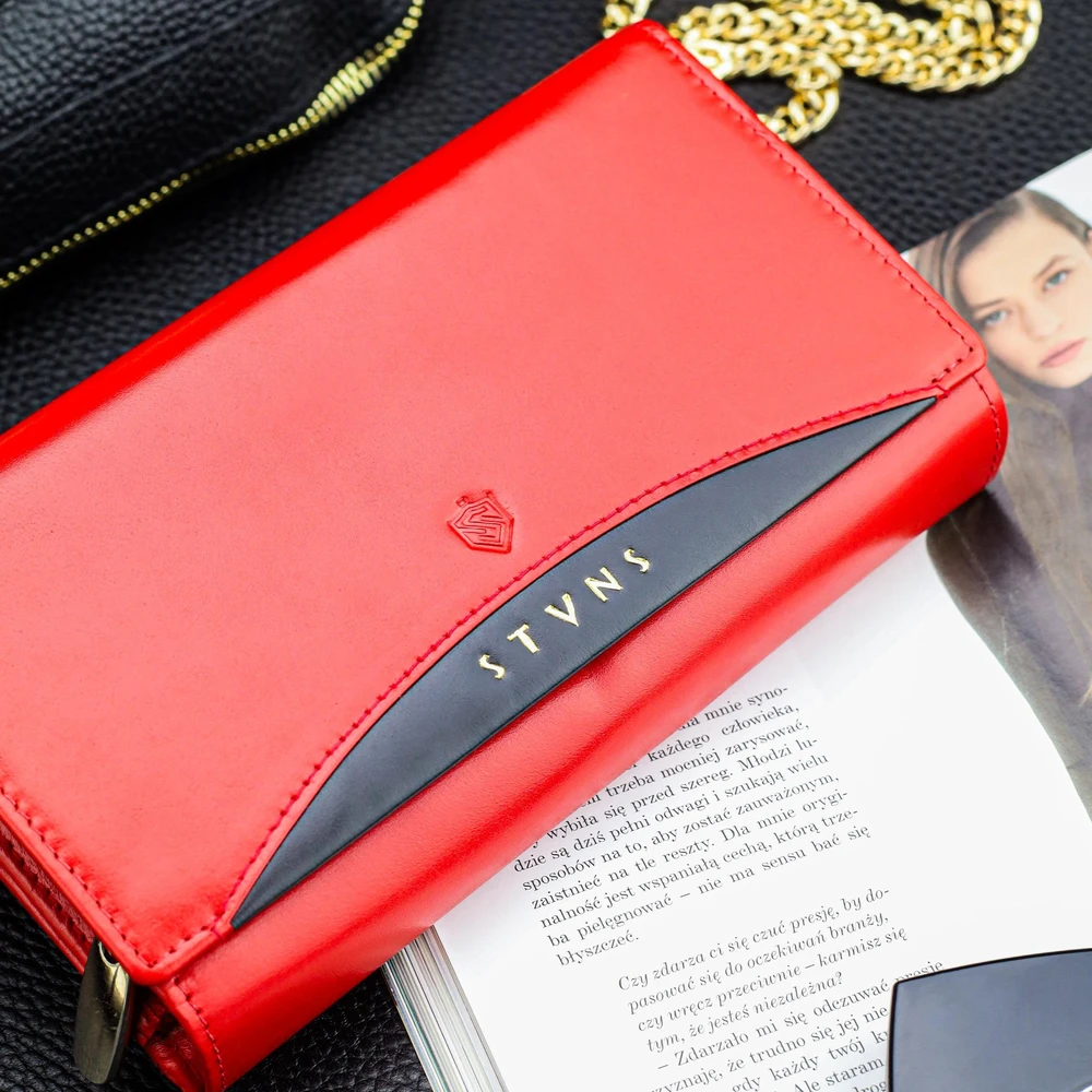Odinė piniginė moterims Stevens Extended su RFID apsauga, raudona
