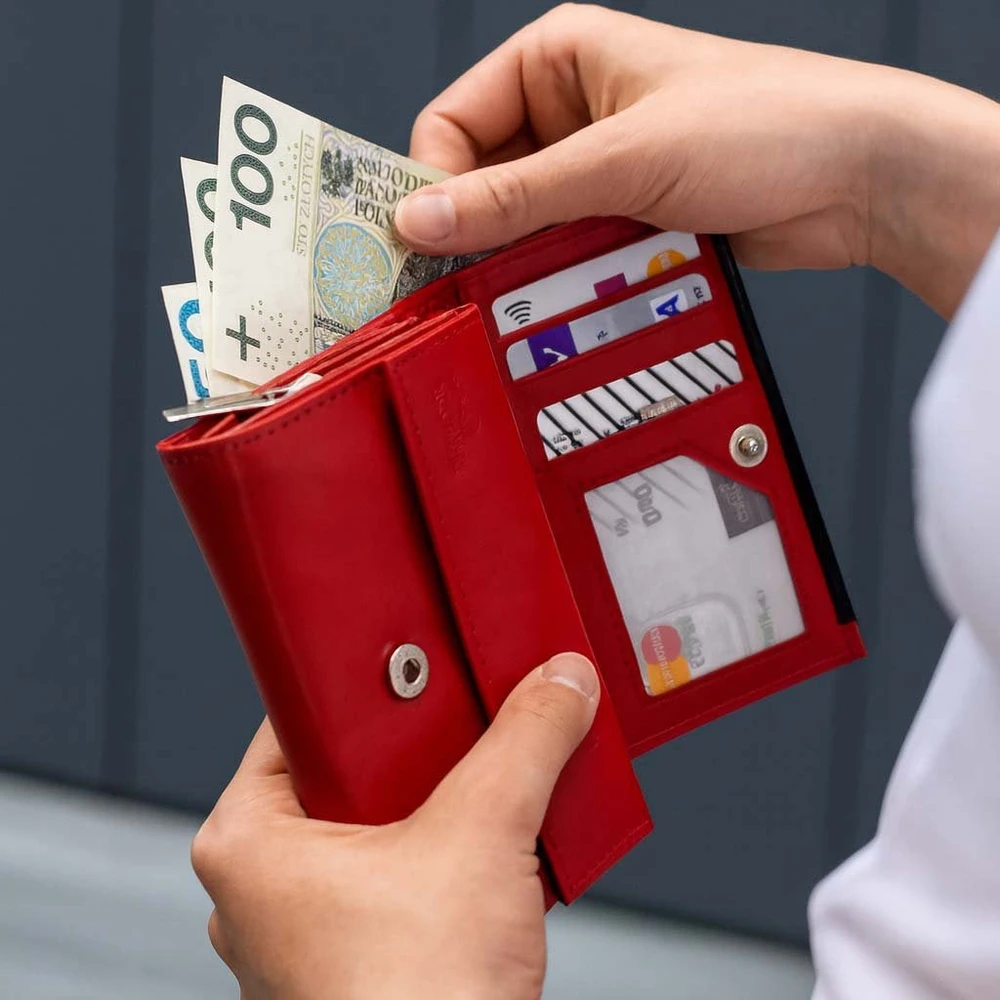 Odinė piniginė moterims Stevens su RFID Z02 / RB, raudona