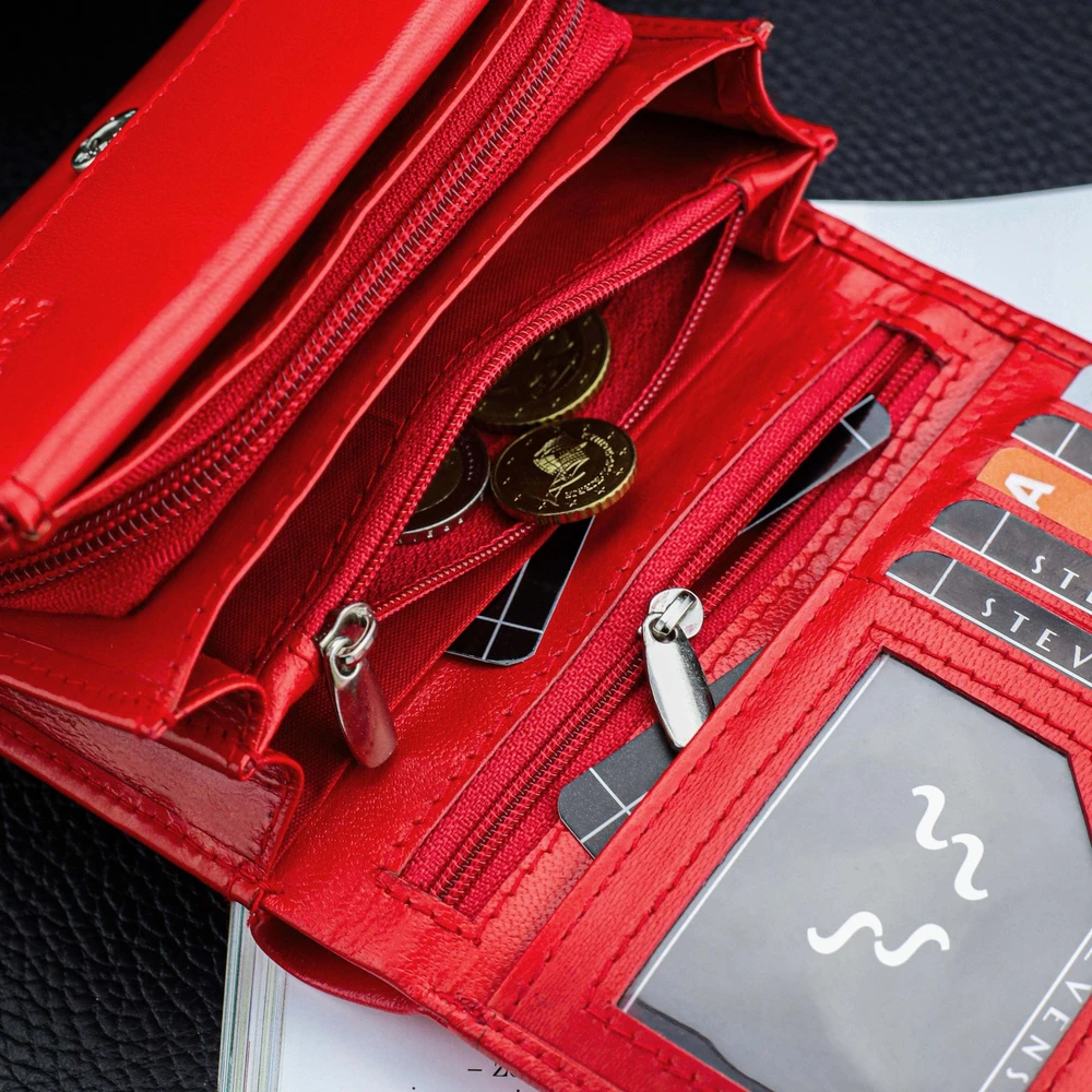 Odinė piniginė moterims Stevens su RFID Z02 / RB, raudona
