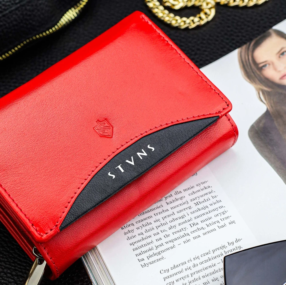 Odinė piniginė moterims Stevens su RFID Z02 / RB, raudona