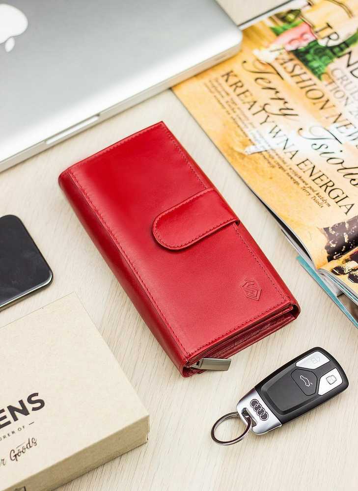 Odinė piniginė moterims Stevens Z02 / BR-210 su RFID apsauga, raudona