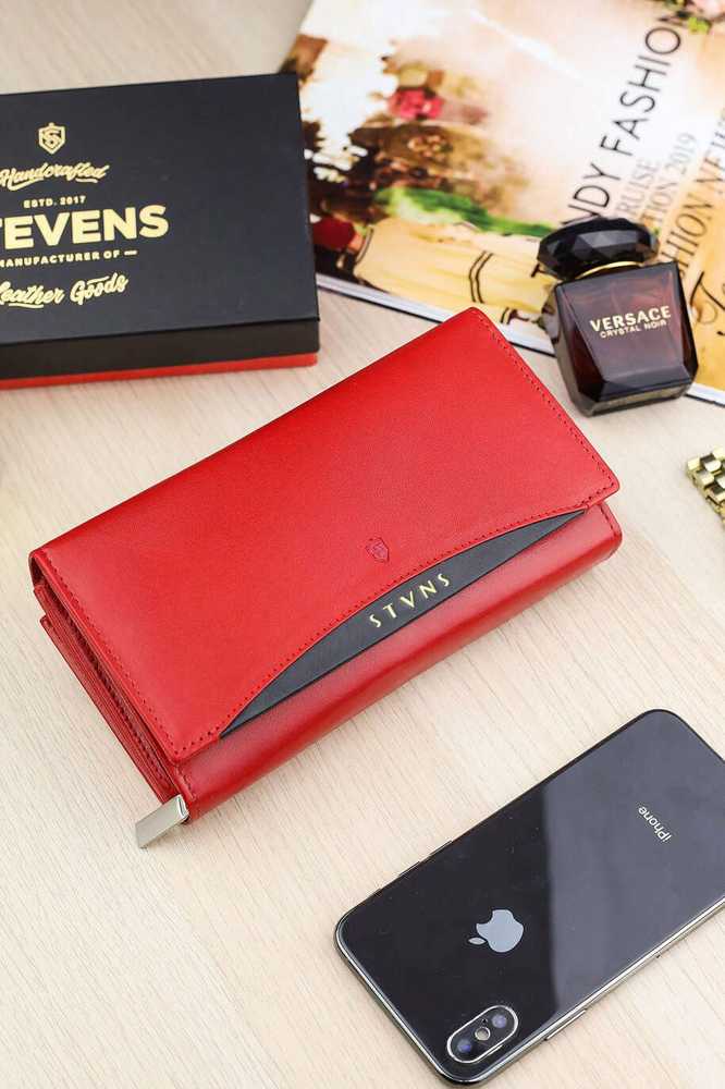 Odinė piniginė moterims Stevens Z02 / BR-210 su RFID apsauga, raudona
