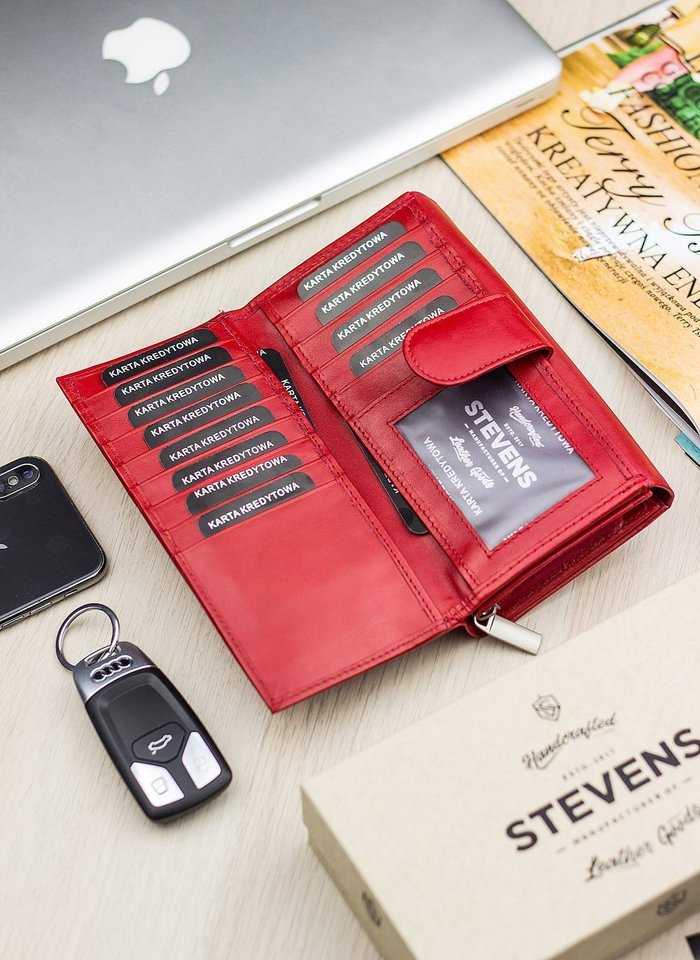Odinė piniginė moterims Stevens Z02 / BR-210 su RFID apsauga, raudona