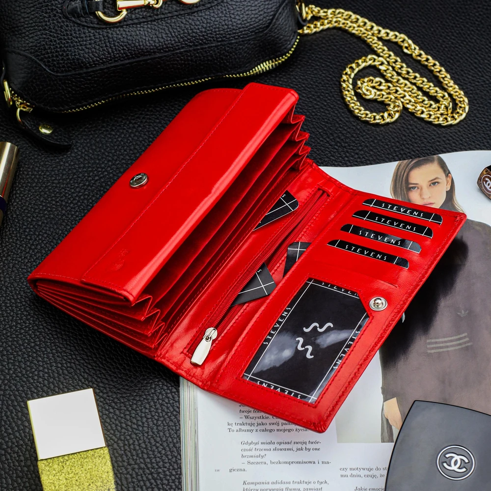 Odinė piniginė moterims Stevens Z03-063M su RFID apsauga, raudona