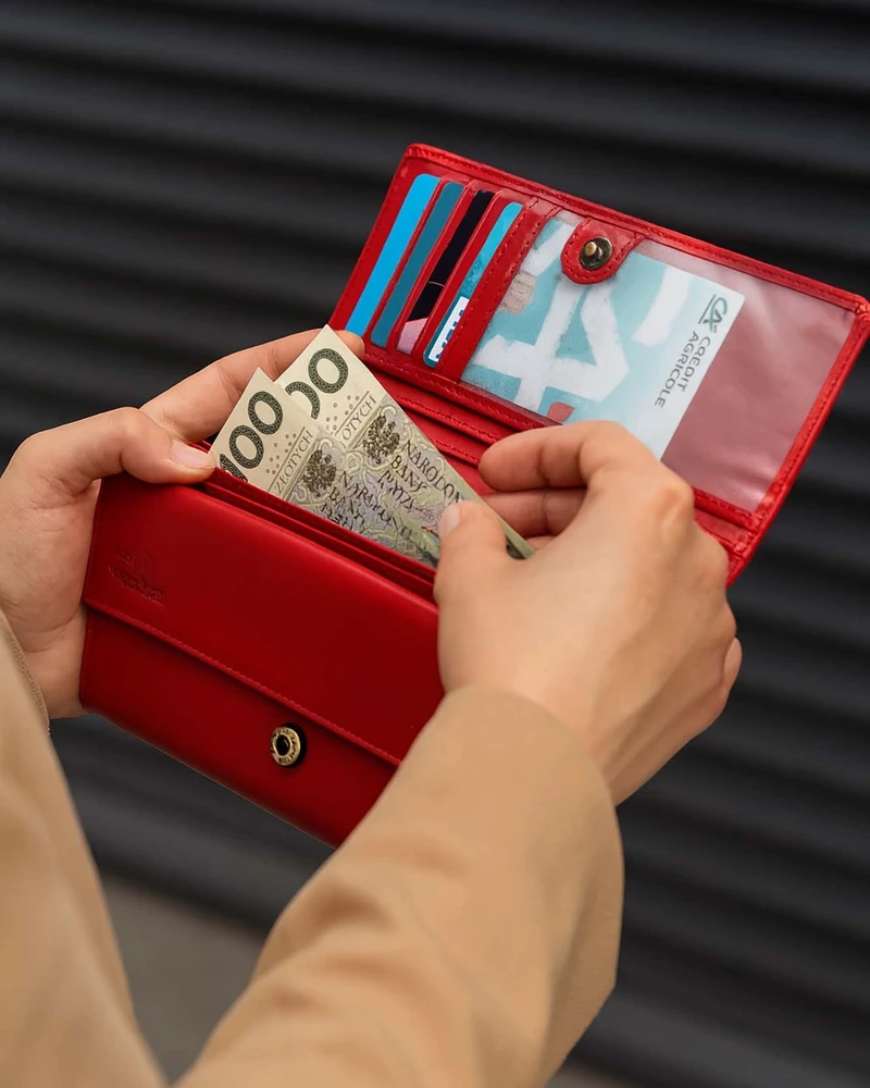 Odinė piniginė moterims Stevens Z03-063M su RFID apsauga, raudona