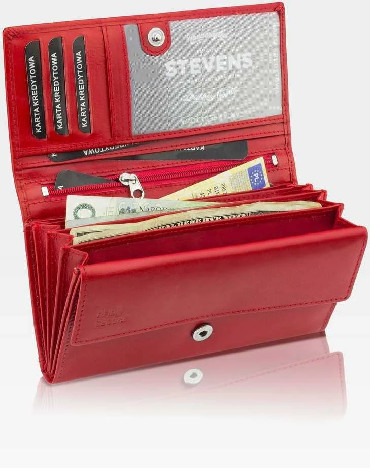 Odinė piniginė moterims Stevens Z03-063M su RFID apsauga, raudona