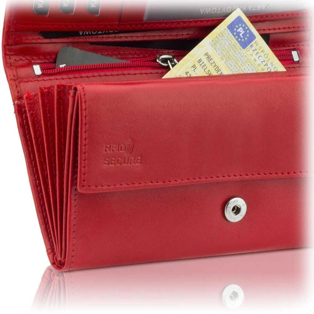 Odinė piniginė moterims Stevens Z03-063M su RFID apsauga, raudona