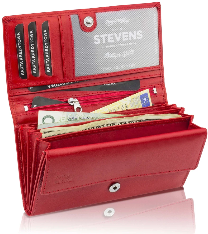Odinė piniginė moterims Stevens Z03-063M su RFID apsauga, raudona