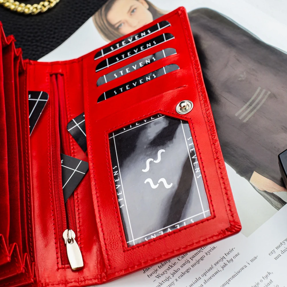 Odinė piniginė moterims Stevens Z03-063M su RFID apsauga, raudona