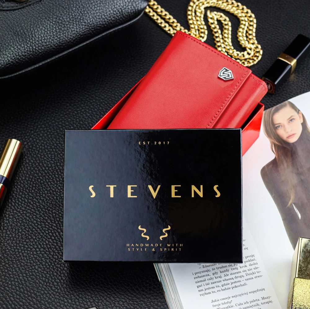 Odinė piniginė moterims Stevens Z03-063M su RFID apsauga, raudona