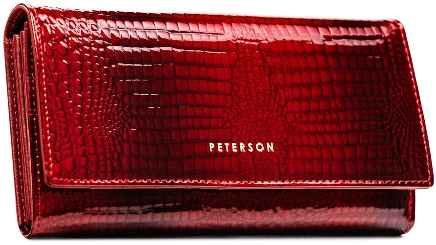 Peterson didelė raudona moteriška piniginė iš lakuotos natūralios odos su RFID apsauga DS7