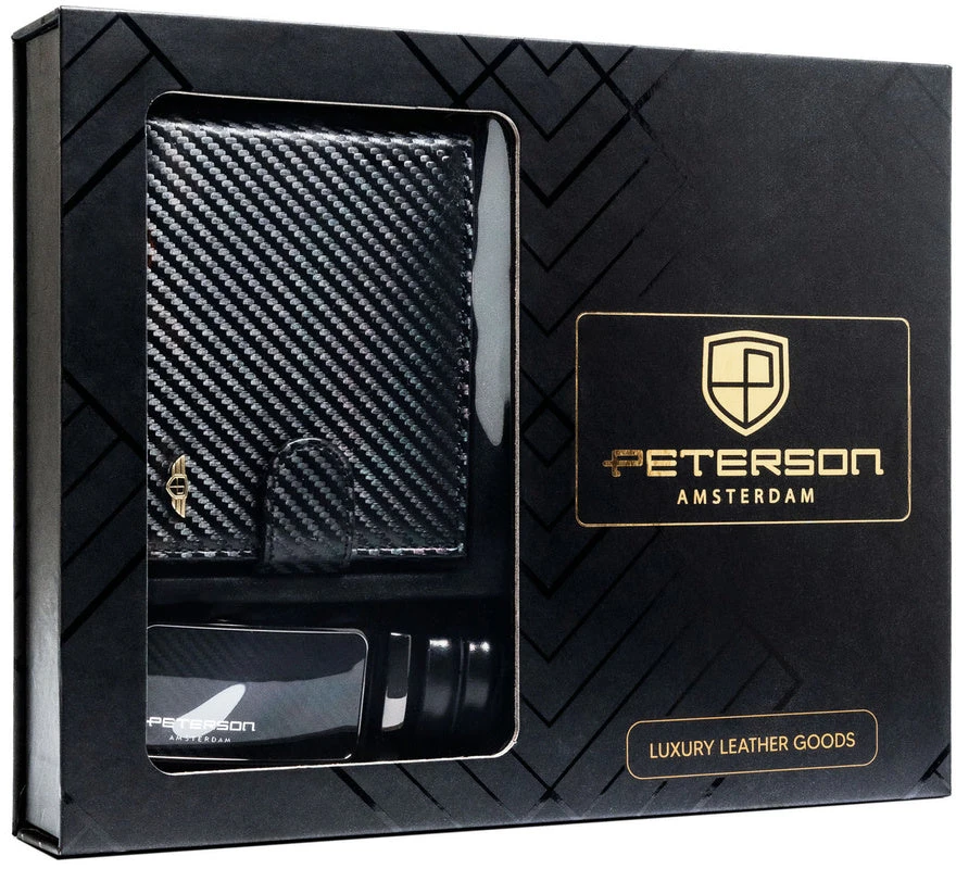 Peterson dovanų rinkinys: juoda vyriška odinė piniginė ir natūralios odos diržas DS57