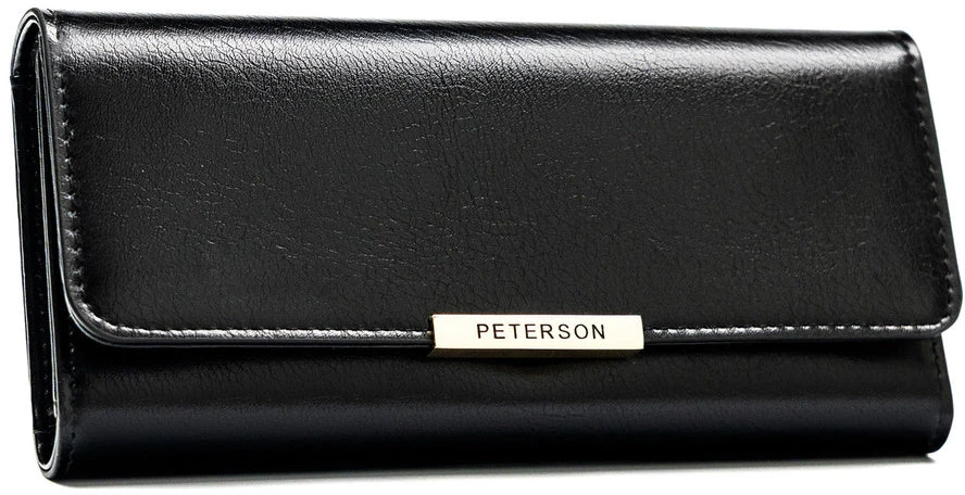 Peterson juoda moteriška piniginė iš eko odos, užsegama spaude DS18