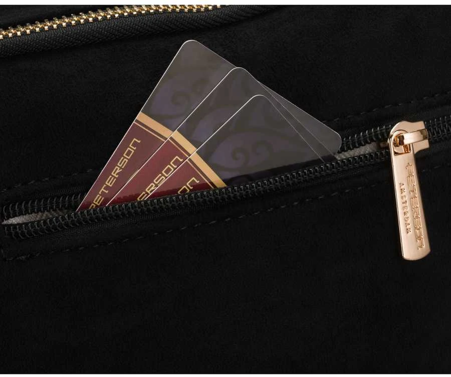 Peterson moteriška maža juoda „crossbody“ rankinė per petį su užtrauktuku, miesto stiliaus, iš dirbtinės odos