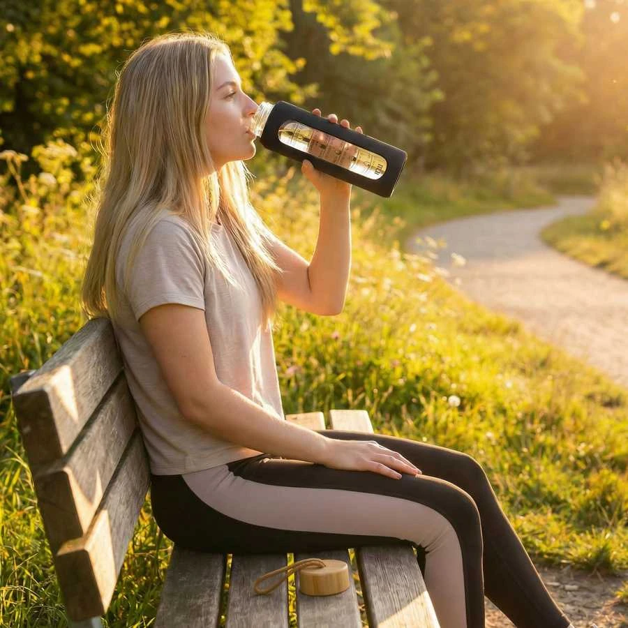 Peterson motyvacinė stiklinė vandens gertuvė su silikoniniu dėklu, juoda, 960 ml