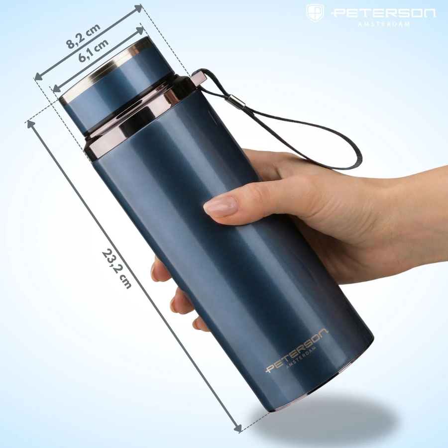 „Peterson“ nerūdijančio plieno termosas karštiems ir šaltiems gėrimams, 750 ml, tamsiai mėlynas