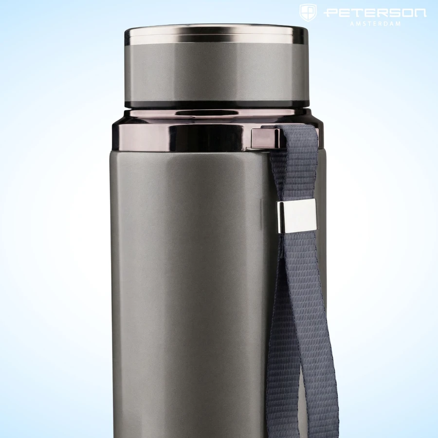 „Peterson“ plieno termopuodelis 750 ml su arbatos sieteliu, sidabrinis, karštiems ir šaltiems gėrimams