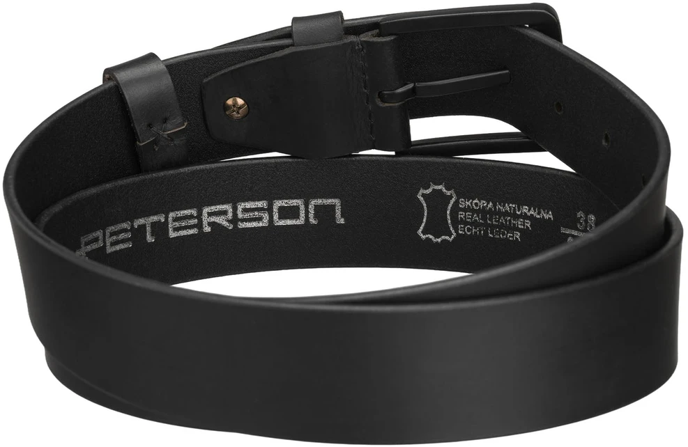 Peterson rinkinys: juoda vertikali piniginė vyrams ir eko odos diržas su klasikine sagtimi