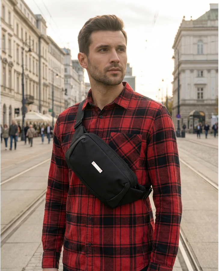 Peterson vyriška maža juosmens ir per petį nešiojama rankinė (crossbody), juoda
