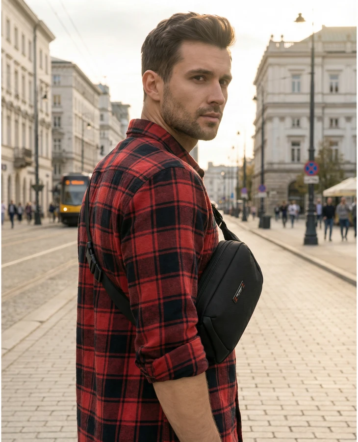Peterson vyriška maža juosmens ir per petį nešiojama rankinė (crossbody), juoda