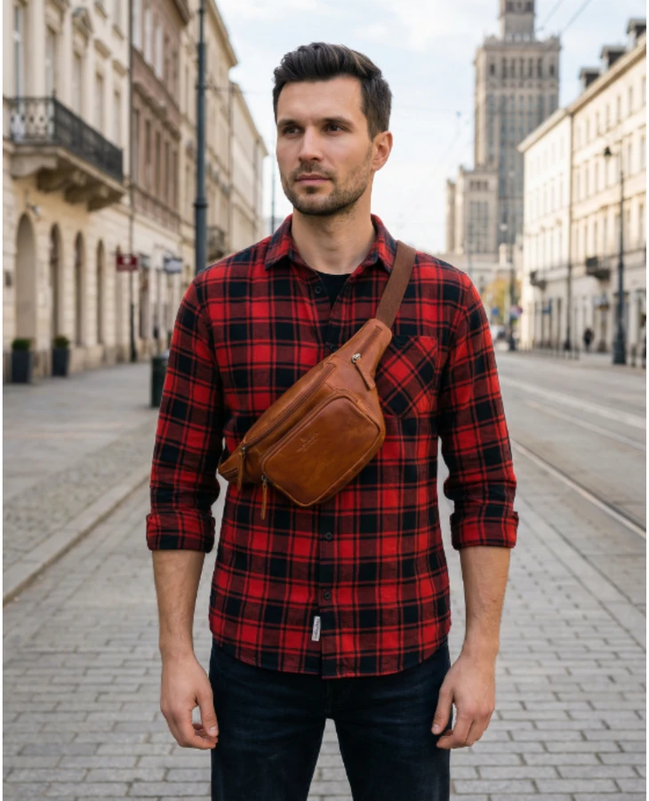 Peterson vyriška maža odinė juosmens ir per petį nešiojama rankinė (crossbody), ruda RT7