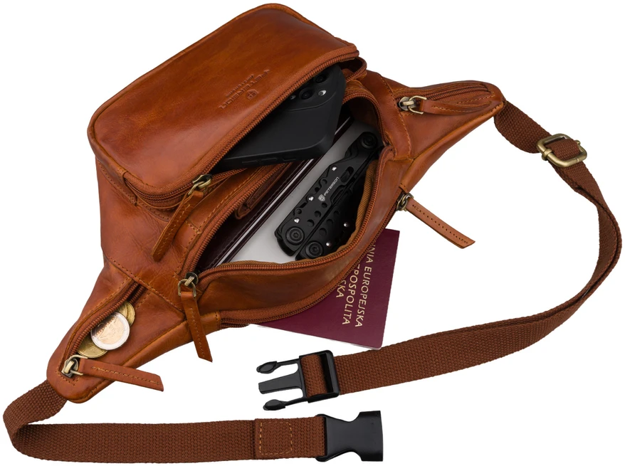 Peterson vyriška maža odinė juosmens ir per petį nešiojama rankinė (crossbody), ruda RT7