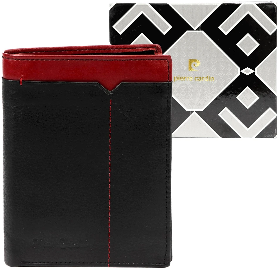 Natūralios odos vyriška piniginė RFID Pierre Cardin TILAK14 326, juoda + raudona