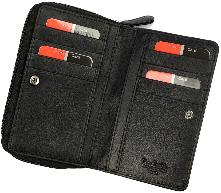 Pierre Cardin Portfel Damski Skórzany Średni Portmonetka RFID na Zatrzask