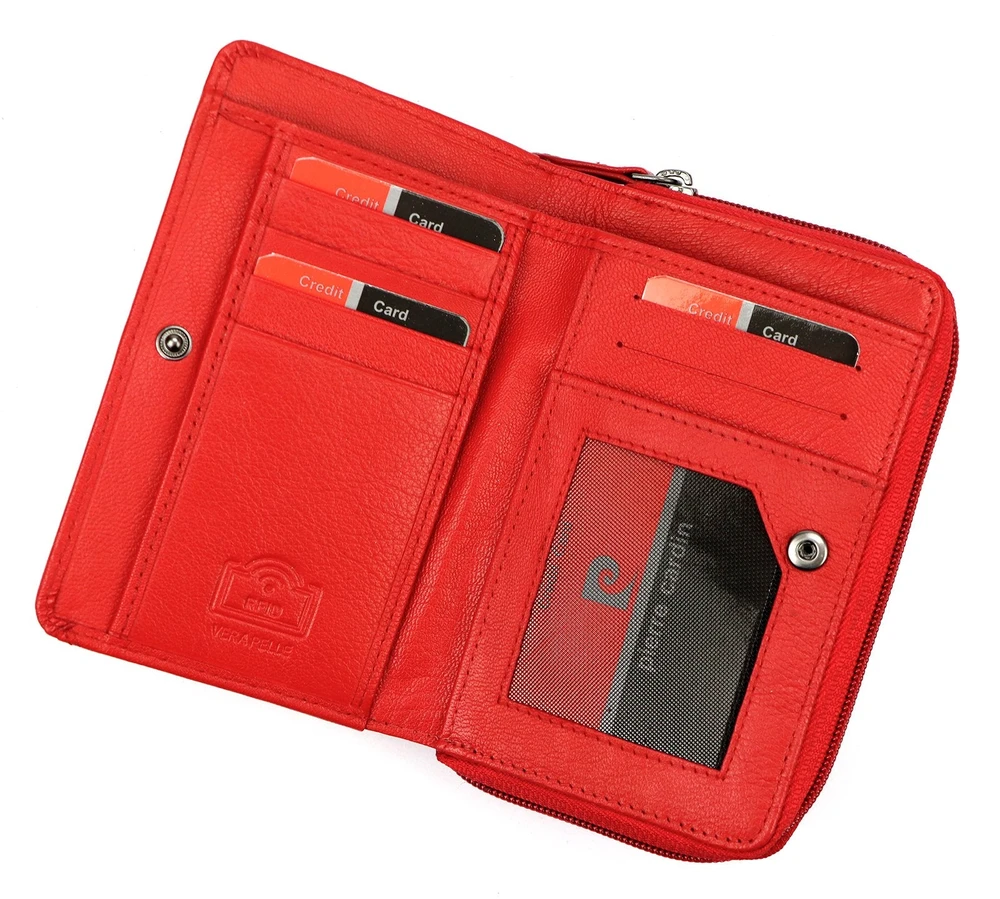 Pierre Cardin Portfel Damski Skórzany Średni Portmonetka RFID na Zatrzask