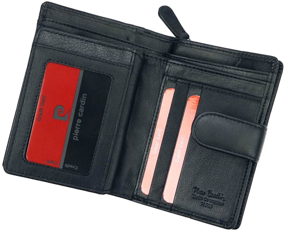 Pierre Cardin Pionowa Portmonetka Skórzany Pojemny Portfel RFID Zatrzask