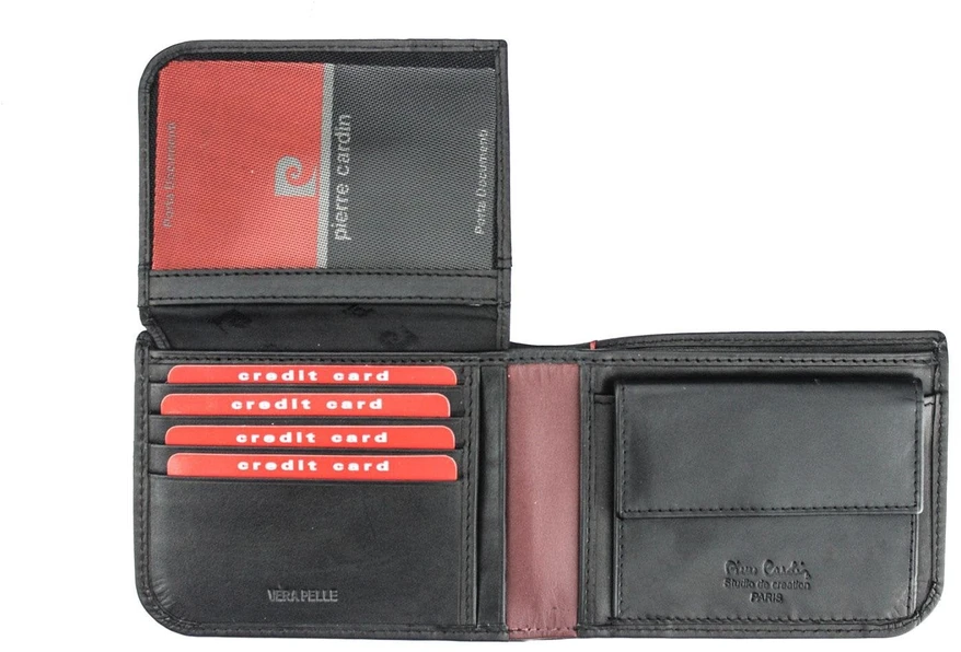Natūralios odos vyriška piniginė Pierre Cardin TILAK35 8806, juoda/raudona
