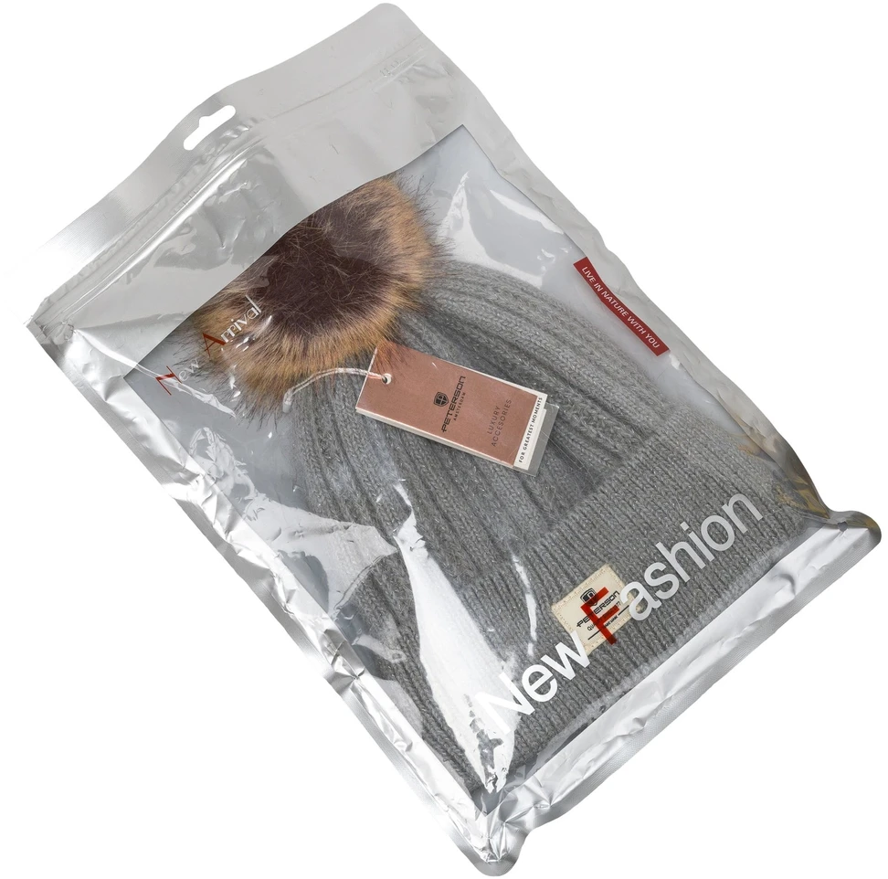 Pilka moteriška kepurė su nuimamu bumbulu Peterson V45