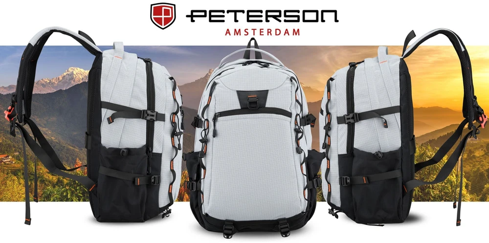 Pilka poliesterio turistinė kuprinė Peterson M48