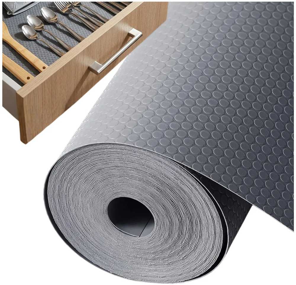 Pilkas PVC neslystantis kilimėlis stalčiams 500x50 cm