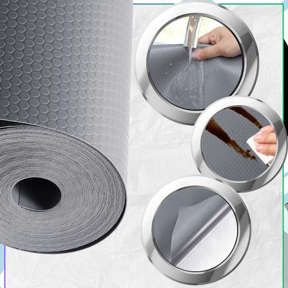 Pilkas PVC neslystantis kilimėlis stalčiams 500x50 cm