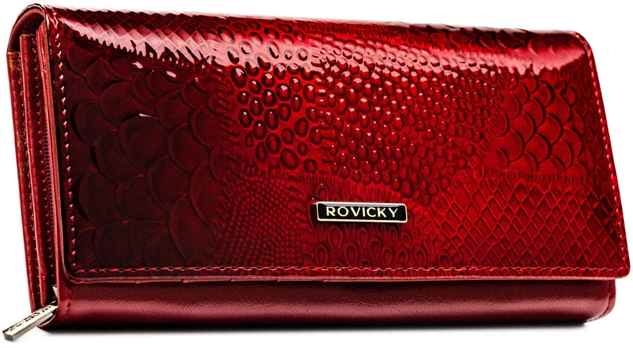 Rovicky didelė raudona moteriška piniginė iš lakuotos natūralios odos su RFID apsauga DS12