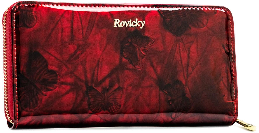Rovicky raudona lakuotos natūralios odos moteriška piniginė su užtrauktuku DS11