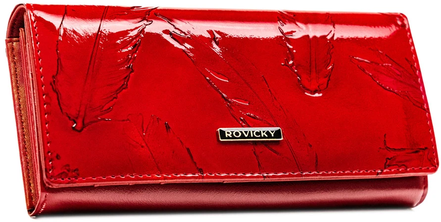 Rovicky raudona odinė moteriška piniginė su RFID apsauga