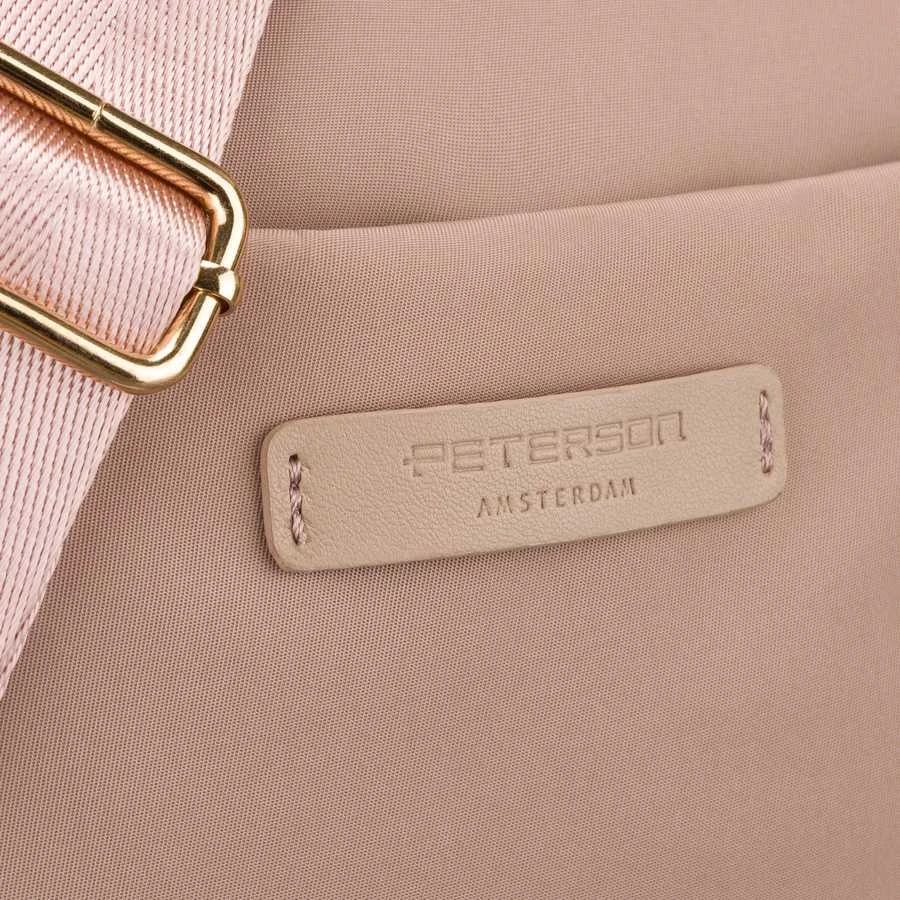 Rožinė moteriška nailoninė „Peterson“ rankinė per petį su užtrauktuku ir magnetiniu užsegimu