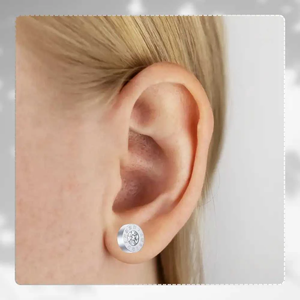 Sidabrinės spalvos auskarai su cirkoniais, chirurginis plienas (9 mm)