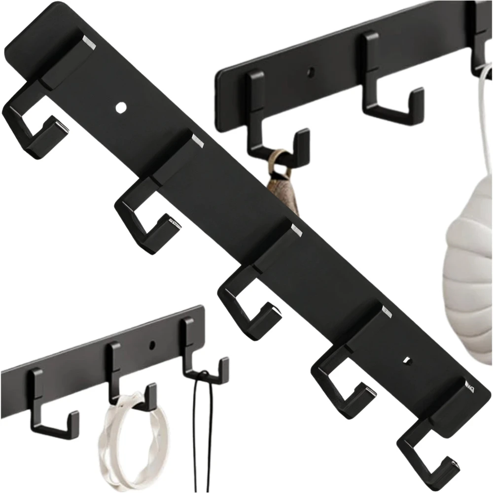 Sieninis kabliukas su 5 kabliukais, juodas, loft DH57